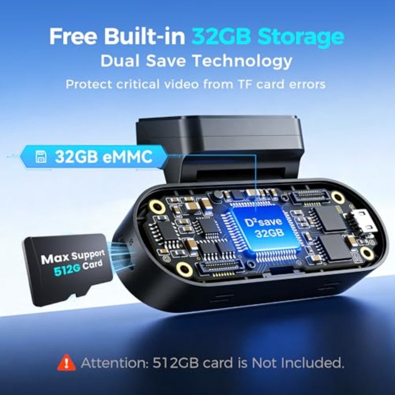 كاميرا داش كام للسيارات، كاميرا أمامية وخلفية 2160P+1080P مدمجة 32 جيجا eMMC HDR ADAS 5G WiFi6 GPS Al ISP رؤية ليلية 24 ساعة، N5 Dual 2026 - Image 4