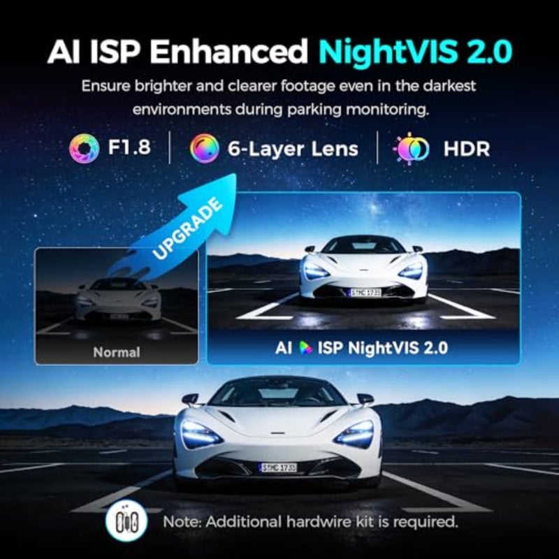 كاميرا داش كام للسيارات، كاميرا أمامية وخلفية 2160P+1080P مدمجة 32 جيجا eMMC HDR ADAS 5G WiFi6 GPS Al ISP رؤية ليلية 24 ساعة، N5 Dual 2026 - Image 5