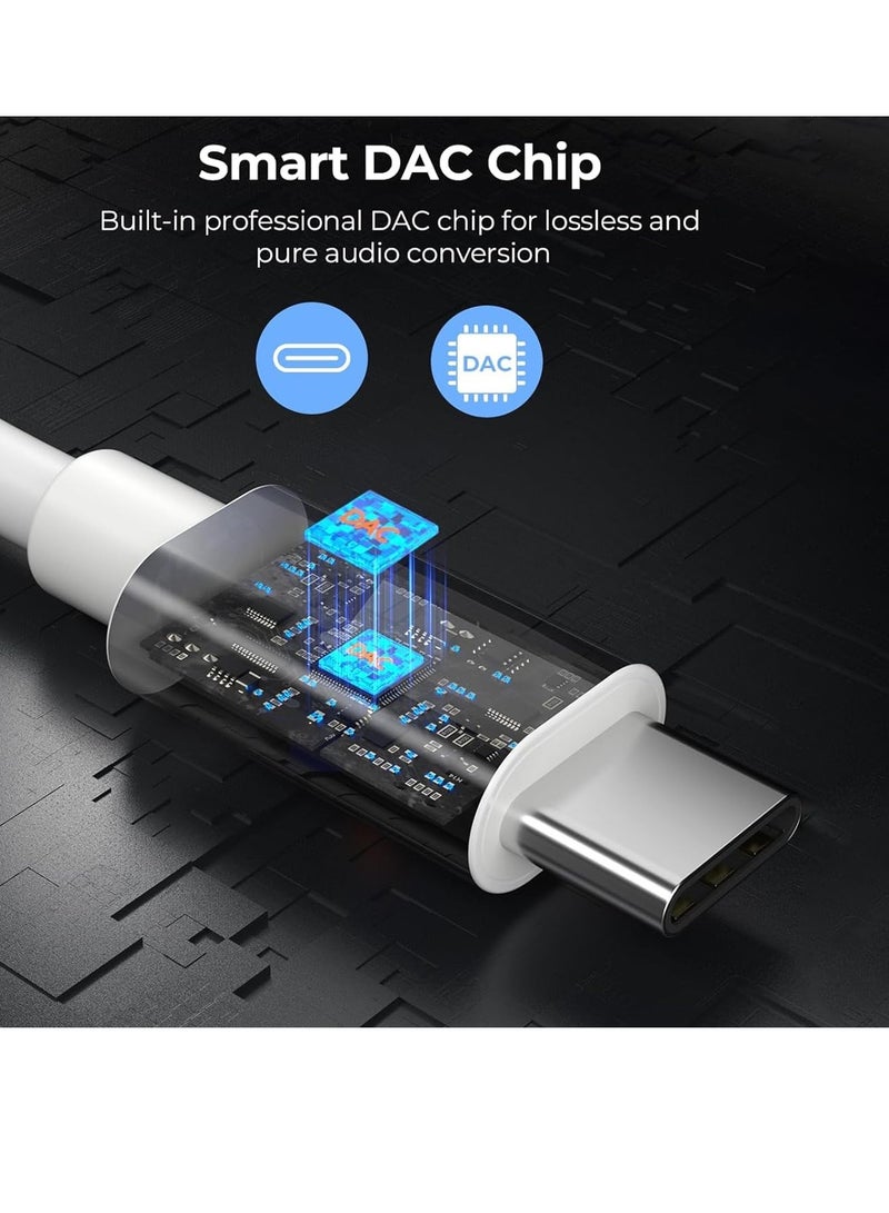ADMOS ADHF894 Type-C Wired Earphones White with Mic, 10mm Drivers, DAC Chip, 1.2M TPE Cable, Noise Isolation, for Smartphones/Tablets/Laptops - Image 4