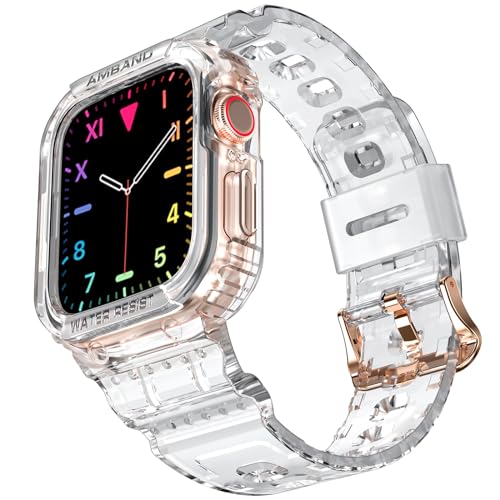 amBand Compatible with Apple Watch Series 9/8/7/(SE 3/SE 2/SE)/3/6/5/4/3 Bands Clear for Women 41mm/40mm/38mm with Case, Nice Cute Crystal Strap with Jelly Bumper Protective Cover for iWatch 41/40 mm - Image 1