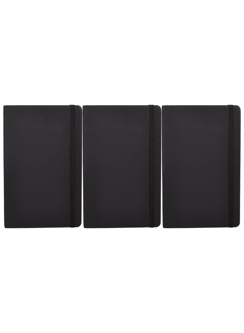 Generic Classic Lined Hard Cover Notebook A5 Journal Notebook Diary Writing Pads Notebooks with Pen Holder Pack of 3 Black  - Image 3