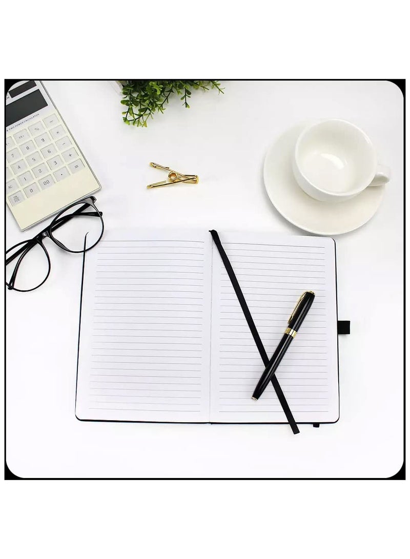 Generic Classic Lined Hard Cover Notebook A5 Journal Notebook Diary Writing Pads Notebooks with Pen Holder Pack of 3 Black  - Image 4
