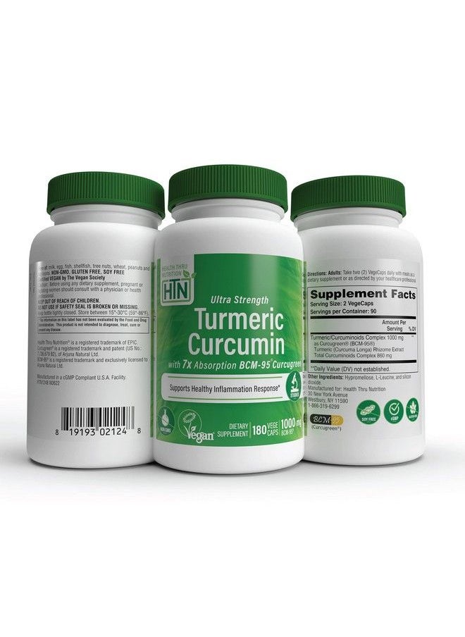 Health Thru Nutrition - Turmeric Curcumin Complex 1000Mg ; As Bcm95 Curcugreen Clinically Studied ; Vegan Certified ; (Nongmo And Hypoallergenic (Pack Of 180) - Image 1