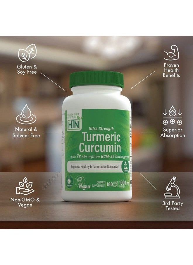 Health Thru Nutrition - Turmeric Curcumin Complex 1000Mg ; As Bcm95 Curcugreen Clinically Studied ; Vegan Certified ; (Nongmo And Hypoallergenic (Pack Of 180) - Image 1