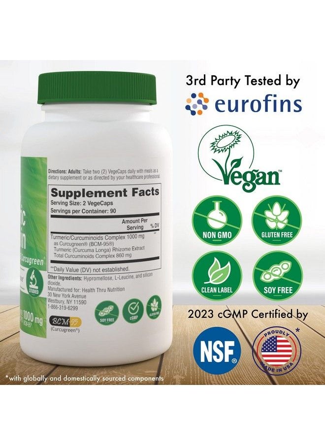 Health Thru Nutrition - Turmeric Curcumin Complex 1000Mg ; As Bcm95 Curcugreen Clinically Studied ; Vegan Certified ; (Nongmo And Hypoallergenic (Pack Of 180) - Image 1