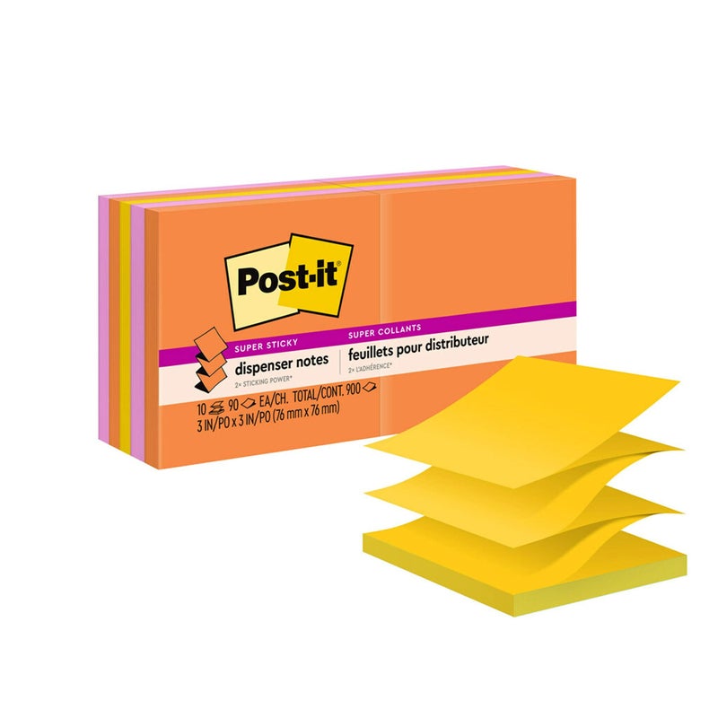 Post It موزع ملاحظات بوست-إت سوبر لاصق، 10 دفاتر ملاحظات لاصقة، 3 × 3 بوصة، قوة لاصقة مضاعفة، مستلزمات العودة إلى المدرسة للطلاب، دفاتر ملاحظات للكتب المدرسية، مجموعة تعزيز الطاقة - Image 1