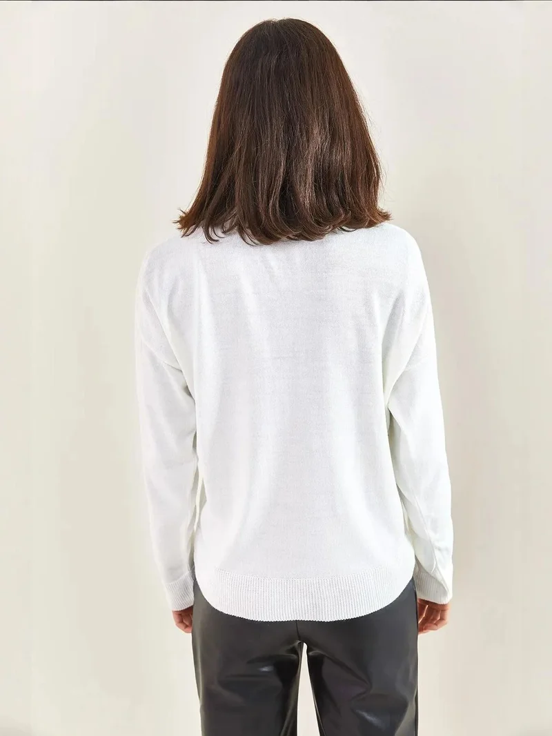 Bianco Lucci LUCCI Regular Fit Polo Collar Knit Blouse