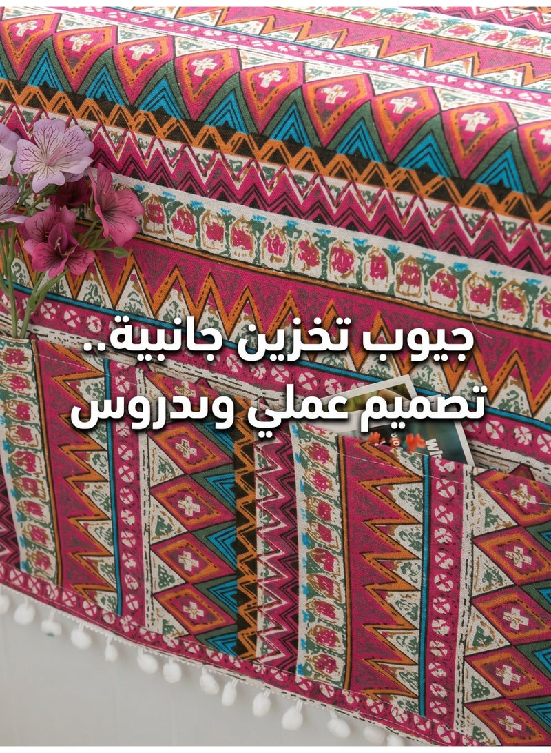 2-Pack Washing Machine & Refrigerator Dust Covers, Adjustable 55-130 cm, Red Geometric Bohemian Design with Side Storage Pockets, Protective Decorative Cover for Home Appliances - Image 3
