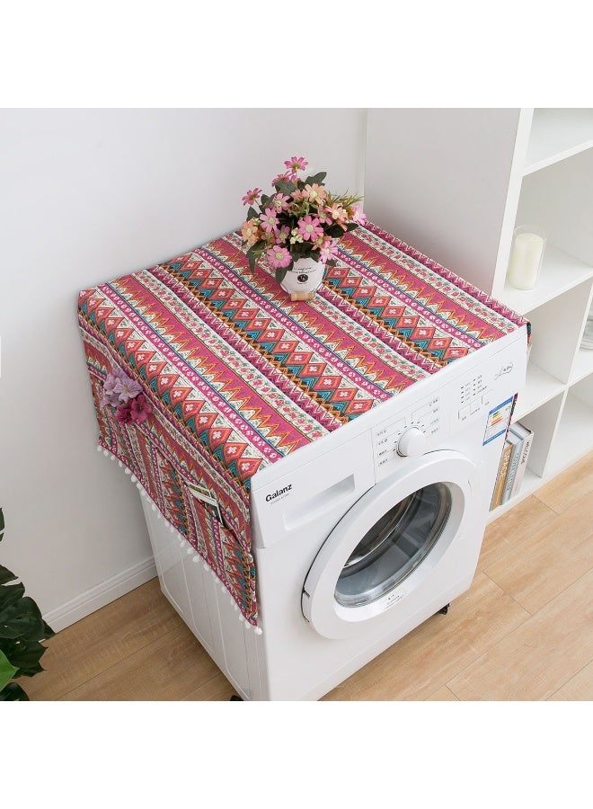 2-Pack Washing Machine & Refrigerator Dust Covers, Adjustable 55-130 cm, Red Geometric Bohemian Design with Side Storage Pockets, Protective Decorative Cover for Home Appliances - Image 4
