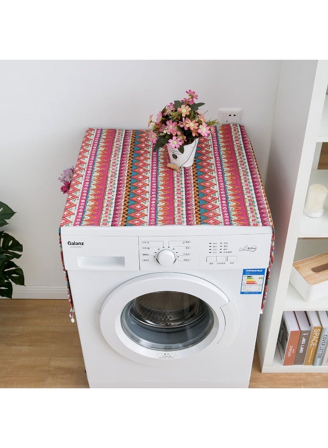 2-Pack Washing Machine & Refrigerator Dust Covers, Adjustable 55-130 cm, Red Geometric Bohemian Design with Side Storage Pockets, Protective Decorative Cover for Home Appliances - Image 5