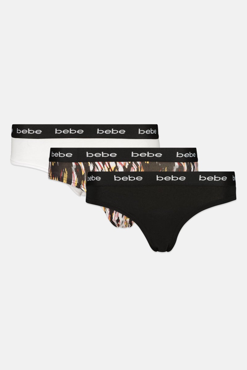 bebe Women 3 Packs Brand Logo Thong Set, Multicolor - Image 1