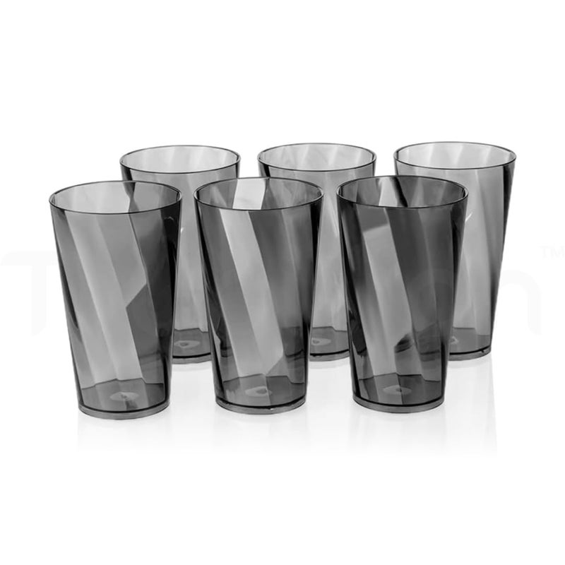 TRUBILLION ClearTwist Set of 6 Glasses 300 ml Unbreakable BPA Free Multipurpose for Water Juice Cocktails Lightweight and Transparent Design Ideal for Home Office Cafes Restaurants GREY - Image 1