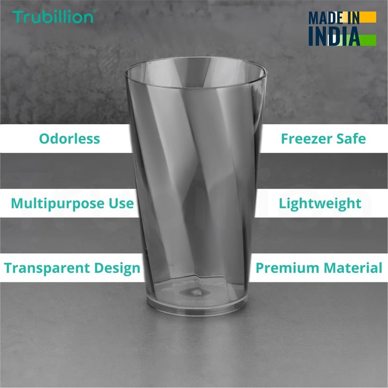 TRUBILLION ClearTwist Set of 6 Glasses 300 ml Unbreakable BPA Free Multipurpose for Water Juice Cocktails Lightweight and Transparent Design Ideal for Home Office Cafes Restaurants GREY - Image 2