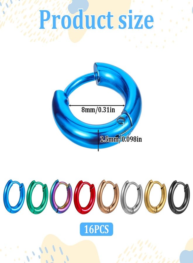 Alrhso 8 Pairs Titanium Steel Small Hoop Earrings for Men Women Multicolor Cool Hoop Earrings Cartilage Helix Lobes Sleeper Hoops Earring Set (8mm Inner Diameter) - Image 2