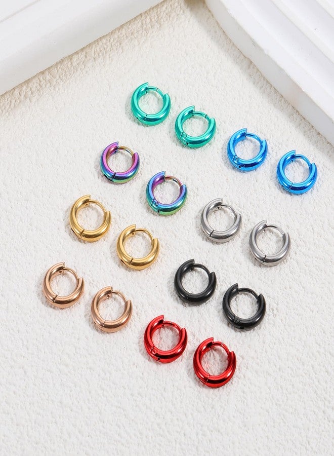 Alrhso 8 Pairs Titanium Steel Small Hoop Earrings for Men Women Multicolor Cool Hoop Earrings Cartilage Helix Lobes Sleeper Hoops Earring Set (8mm Inner Diameter) - Image 3