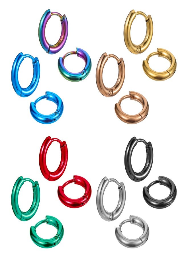 Alrhso 8 Pairs Titanium Steel Small Hoop Earrings for Men Women Multicolor Cool Hoop Earrings Cartilage Helix Lobes Sleeper Hoops Earring Set (8mm Inner Diameter) - Image 1