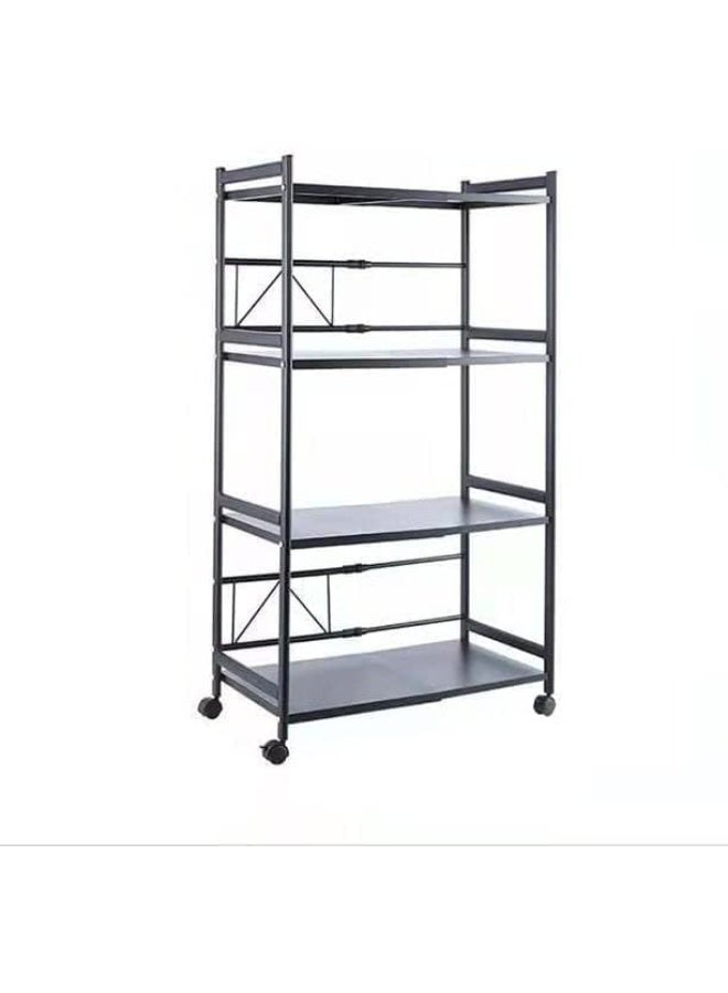 Heavy Duty 4-Tier Expandable Microwave Oven Rack with Wheels | Adjustable Width (40-70cm) Kitchen Counter Storage Shelf | Carbon Steel Toaster Oven Stand, Rice Cooker Organizer | Black - Image 1