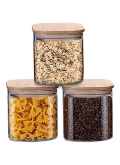 800ml Square Glass Jar with Bamboo Lid, Kitchen Food Storage Containers Airtight Lids Cereals Canisters Jars for Pasta Spaghetti Tea Coffee Beans Candy Cookies Snacks Spice