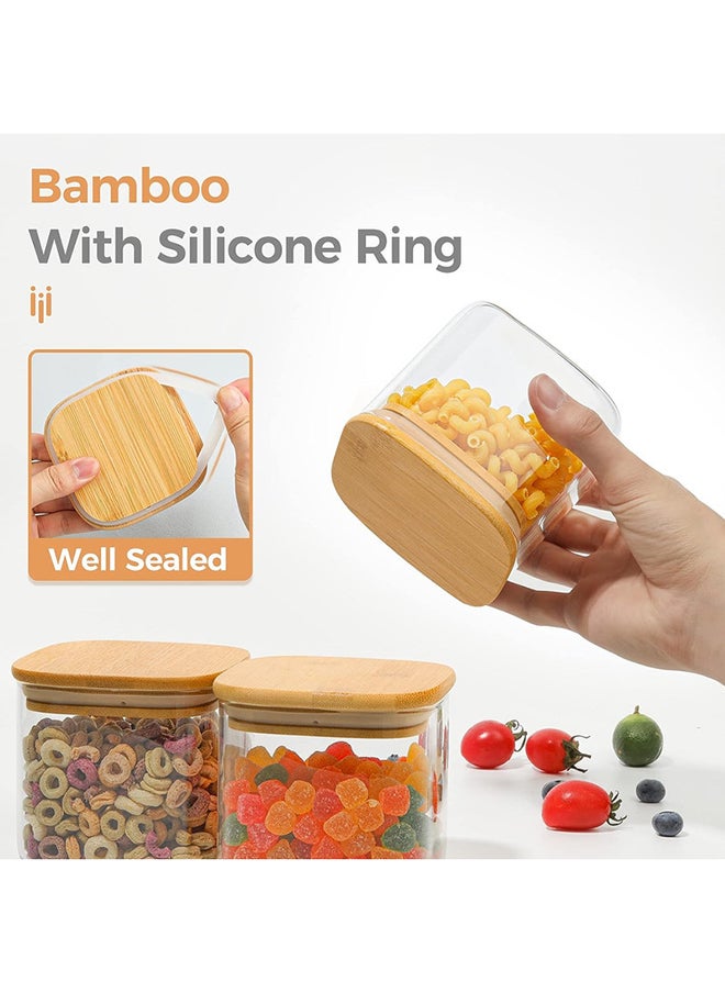 Mash - 800ml Square Glass Jar with Bamboo Lid, Kitchen Food Storage Containers Airtight Lids Cereals Canisters Jars for Pasta Spaghetti Tea Coffee Beans Candy Cookies Snacks Spice - Image 1
