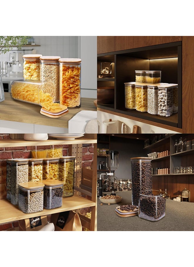 Mash - 800ml Square Glass Jar with Bamboo Lid, Kitchen Food Storage Containers Airtight Lids Cereals Canisters Jars for Pasta Spaghetti Tea Coffee Beans Candy Cookies Snacks Spice - Image 1