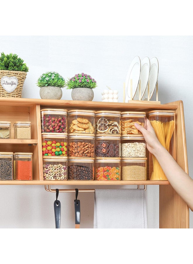 Mash - 800ml Square Glass Jar with Bamboo Lid, Kitchen Food Storage Containers Airtight Lids Cereals Canisters Jars for Pasta Spaghetti Tea Coffee Beans Candy Cookies Snacks Spice - Image 1