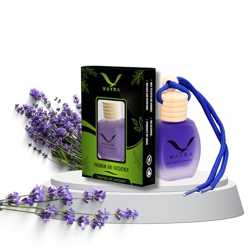 Radiant Mayra Premium Car Air Freshener, 10 ML, Lavender Fragrance, Natural Essential Oils, Glass Bottle with Wooden Diffuser Lid, Long Lasting up to 45 Days (Lavender) - Image 1
