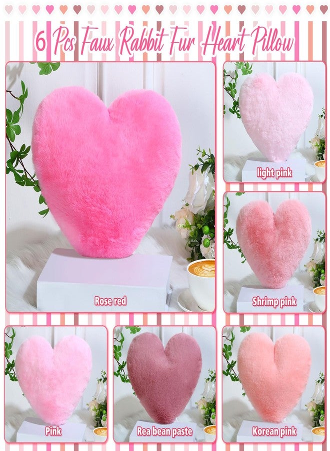 Liliful 6 Pcs Faux Rabbit Fur Heart Pillows Fluffy Heart Throw Pillows Cute Couch Cushion Soft Decorative Throw Cushion for Bed Sofa Girls Women(12 x 11 Inch,Pink Series) - Image 2