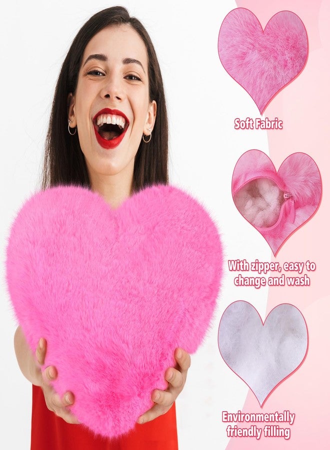 Liliful 6 Pcs Faux Rabbit Fur Heart Pillows Fluffy Heart Throw Pillows Cute Couch Cushion Soft Decorative Throw Cushion for Bed Sofa Girls Women(12 x 11 Inch,Pink Series) - Image 4
