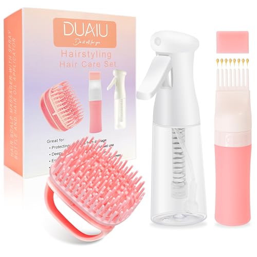 DUAIU Hair Oil Applicator with Continuous Spray Bottle Hair Scalp Massager Silicone Root Comb Applicator Bottle Shampoo Brush and Mister Spray Bottles for Hair Dye and Hair Care - Image 1