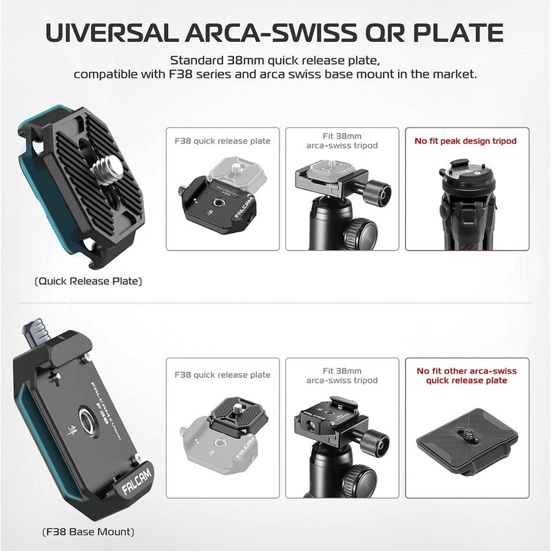 فالكام طقم التحرير السريع F38 الإصدار الأول، لوحة لكاميرات DSLR/بدون مرآة متوافقة مع Arca Swiss ومشبك للحامل ثلاثي القوائم/المثبت/المحور/المنزلق - 2268 - Image 2