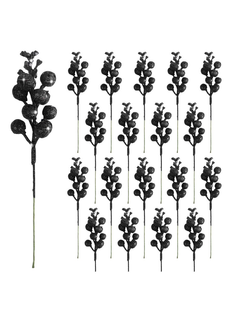 CCINEE CCINEE 24 Pcs Christmas Black Berry Stems 7.8Inch Xmas Artificial Glitter Berry Branches for Christmas Tree Ornaments DIY Xmas Wreath Crafts Home and Holiday Decor  - Image 1