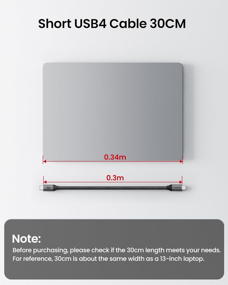 Silkland USB4 Cable, Compatible with Thunderbolt 4 Cable, [40Gbps Data Sync, 8K/6K/5K@60Hz 4K@144Hz, 240W PD3.1 Fast Charging], USB C Thunderbolt Cable for MacBook Pro, PSSD, Docking, Monitor (0.3M) - Image 4