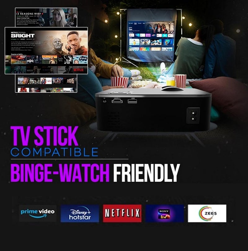 E GATE i9 Pro-Max 4X Brighter Bluetooth Projector 4k Ultra HD,400 ISO Lumens & 840fc Mega Brightness, Full HD 1080p Native, 210" (534 cm) Screen | AV, VGA, HDMI, SD Card, USB, AUX, inbuilt Speaker - Image 5