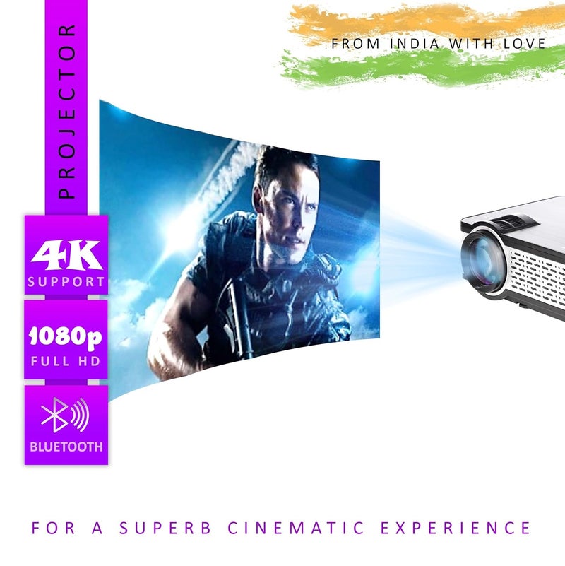 E GATE i9 Pro-Max 4X Brighter Bluetooth Projector 4k Ultra HD,400 ISO Lumens & 840fc Mega Brightness, Full HD 1080p Native, 210" (534 cm) Screen | AV, VGA, HDMI, SD Card, USB, AUX, inbuilt Speaker - Image 2