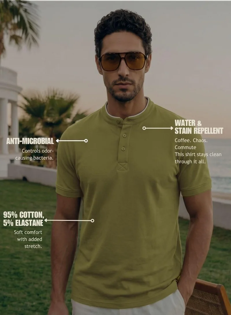 Dennis Lingo  Men Green Cotton Blend Solid Regular T-Shirt for Men | Best Price UAE