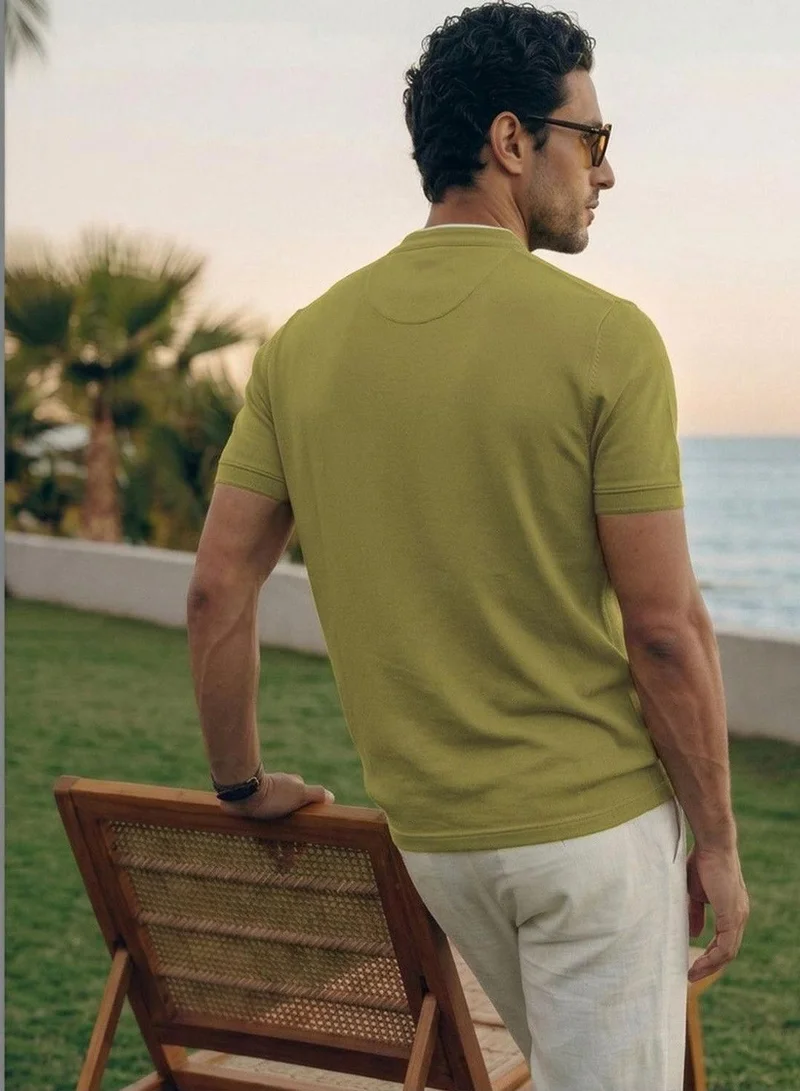 Dennis Lingo  Men Green Cotton Blend Solid Regular T-Shirt for Men | Best Price UAE