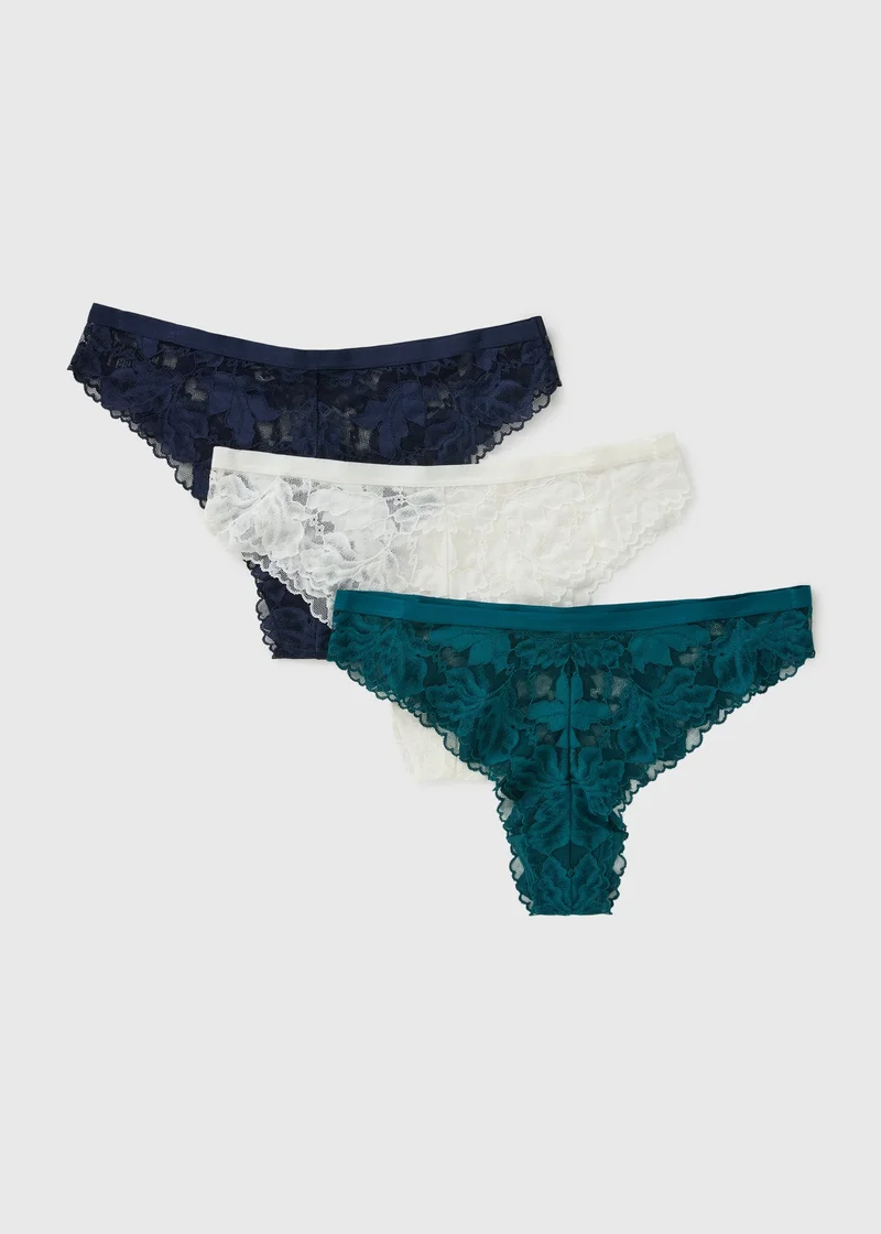 ماتلان 3 Pack Teal & Cream & Navy Lace Brazilian Knickers