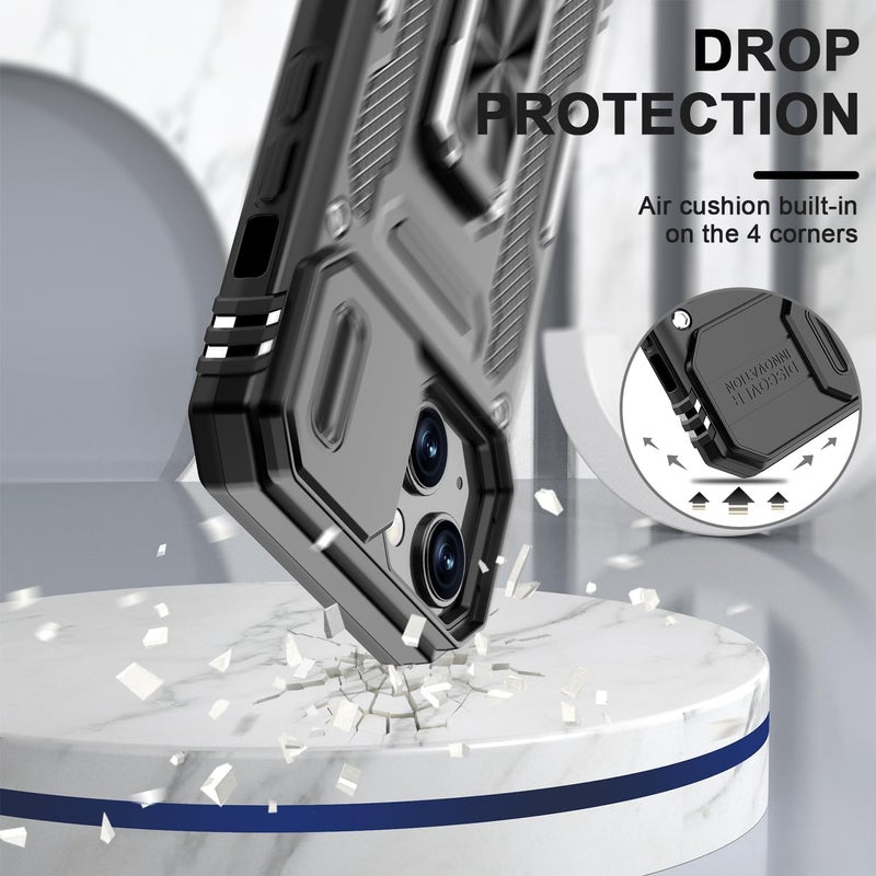 ShieldTech Polycarbonate Back Cover Case Compatible for Apple iPhone 15 Plus with Slide Camera Cover & Rotated Ring Kickstand | Military Grade Mobile Phone Cover Case for Apple iPhone 15 Plus (Black) - Image 4