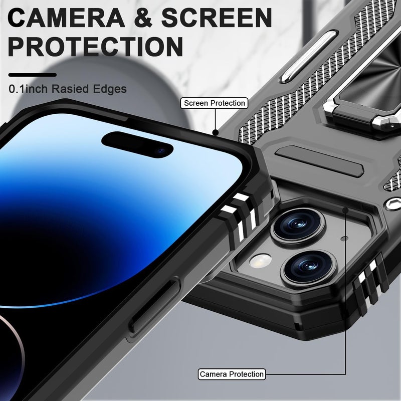 ShieldTech Polycarbonate Back Cover Case Compatible for Apple iPhone 15 Plus with Slide Camera Cover & Rotated Ring Kickstand | Military Grade Mobile Phone Cover Case for Apple iPhone 15 Plus (Black) - Image 2