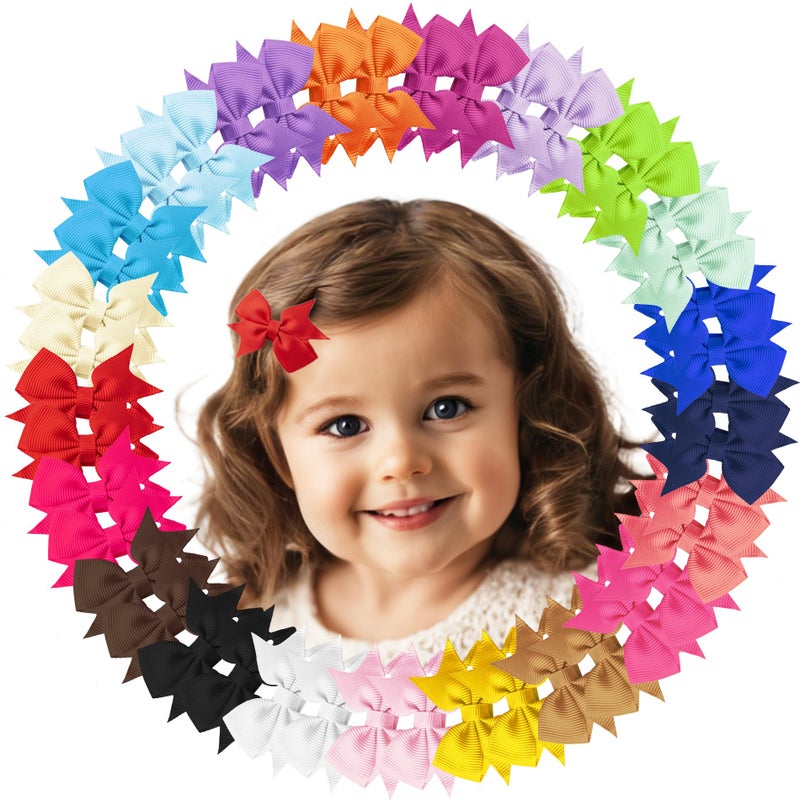 Hoewina Hair Clips for Girls 42PCS Fully Lined Hair Bows Alligator Clips in 21 Color Pairs for Toddlers Kids and Teens - Image 1