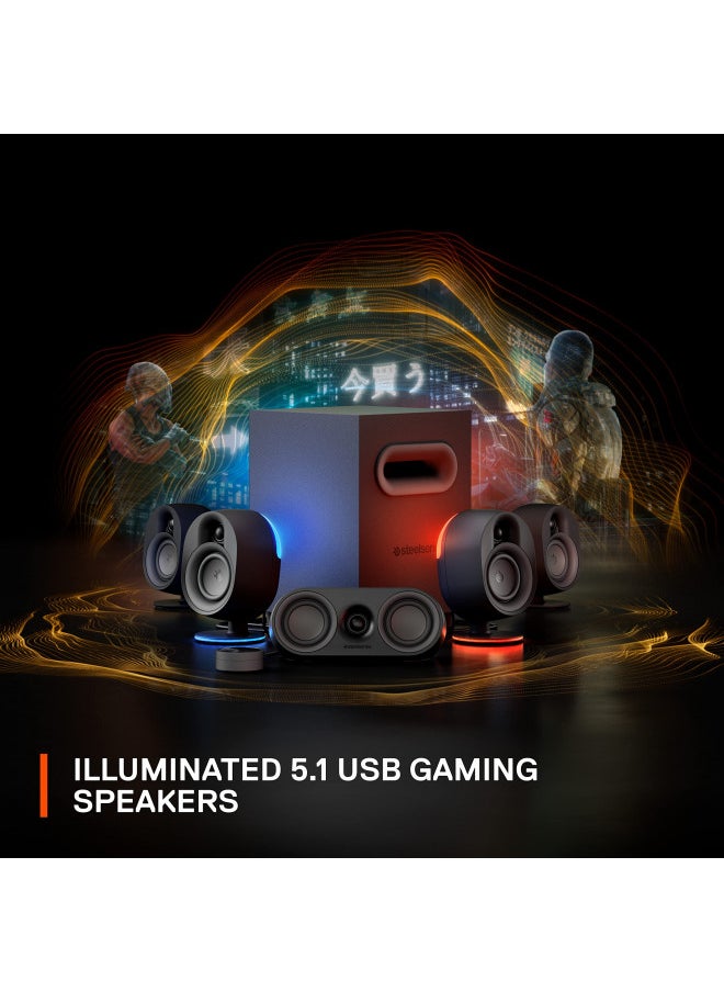 steelseries - SteelSeries Arena 9 Illuminated 5.1 Desktop Gaming Speakers 5.1 USB Surround Sound Wireless Rear Speakers 2-Way Speaker Design Subwoofer RGB Light, Bluetooth PC, PlayStation, Mobile, Mac - Image 1