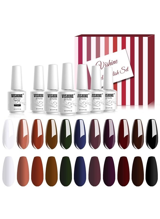 Vishine طقم طلاء أظافر جل خريف-شتاء 11 لون سلسلة كلاسيكية مع طلاء نهائي مطفي، 8 مل لكل مجموعة هدايا مانيكير - Image 1
