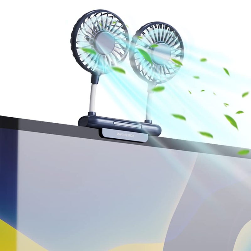 THRRLY Desktop Fan Monitor Clip on Fan with 2 Fan Heads 3 Speeds Office Desk fan USB Powered Cooling Fan with Sturdy Adjustable Clamp Strong Wind Quiet Personal USB Small Fan for Laptops Desktop