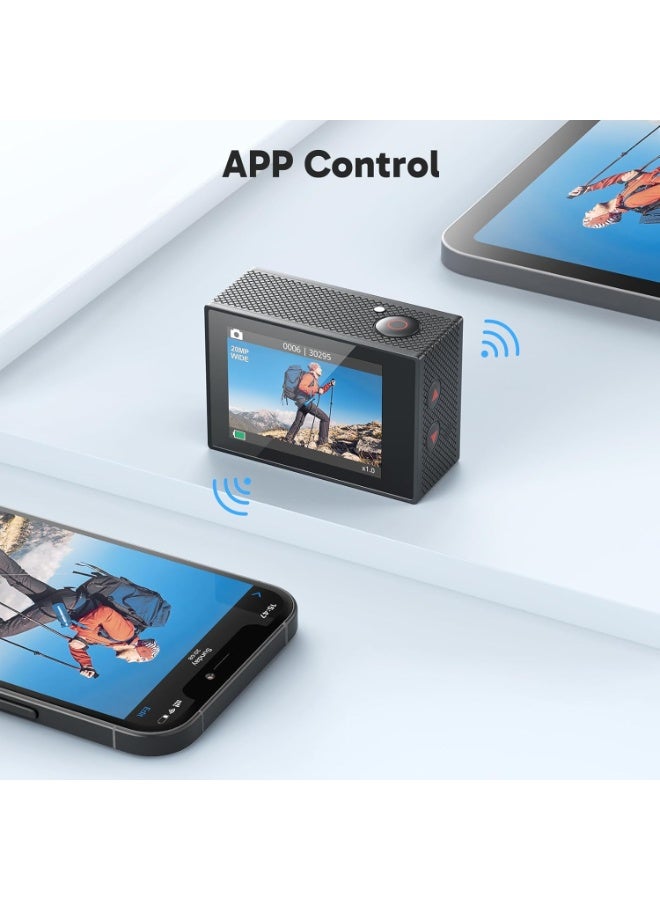 AKASO EK7000 4K30FPS 20MP Action Camera with 64GB microSDXC Memory Card Accessories Kit Bundle Underwater Camera 98FT Waterproof Camera with EIS WiFi Remote Control 4X Zoom 170 Degree Wide Angle - Image 3