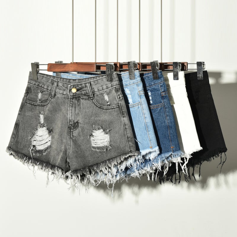 Factory 2023 Summer Korean Women'S Chubby Girl Denim Shorts With Holes Stretch Plus Size Ladies Denim Shorts - Image 2