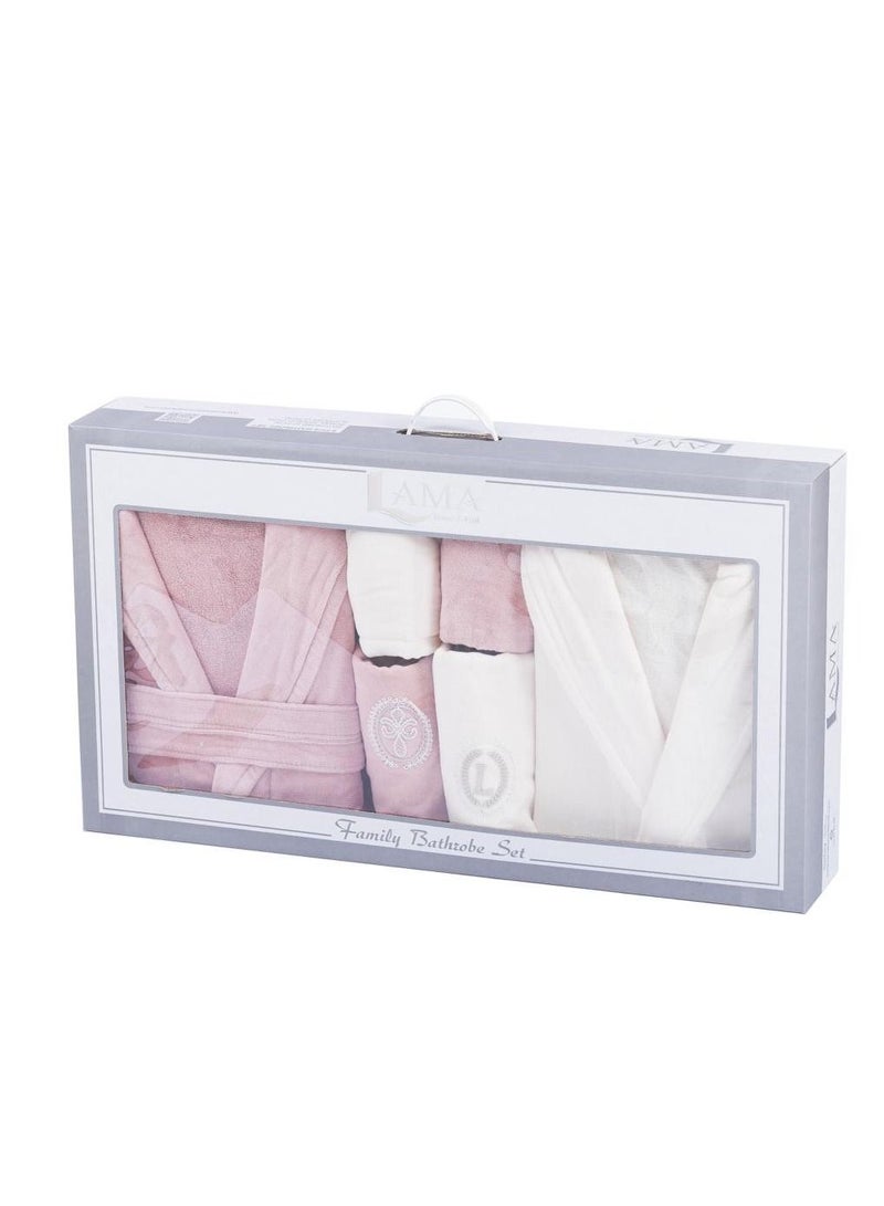 منزل لمى منسوجات طقم روب حمام وردي وكريمي كبلز - Image 3