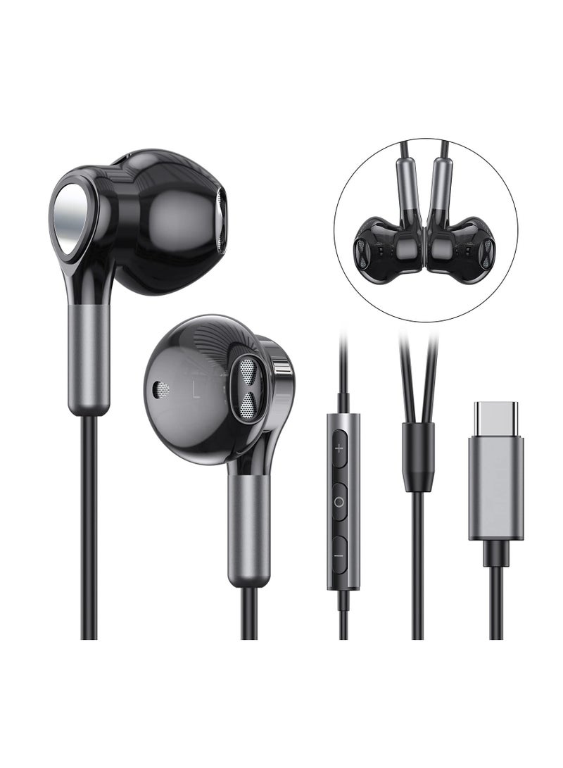 USB C Headphones for Samsung Galaxy S23 Ultra, S22, S21 FE, S20 - Wired In-Ear Earbuds with Mic, Compatible with Pad Pro, Pixel, OnePlus - USB Type C Earphones - Image 1