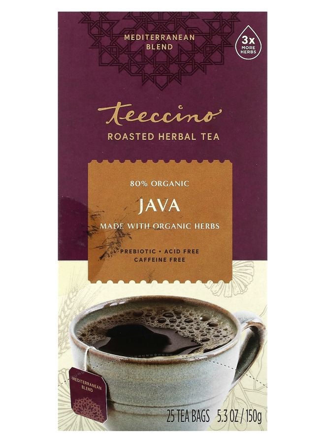 teeccino Roasted Herbal Tea Java Caffeine Free 25 Tea Bags 5.3 oz (150 g)