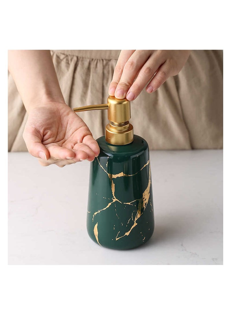 JiFENG 5pcs Bathroom Accessories Set,Ceramic Bathroom Soap Dispenser,Soap Dish,Toothbrush Holder and Two Toothbrush Cups for Modern Bathroom Countertop Sink  Decoration Gold  Border Stripes(Whit) - Image 2