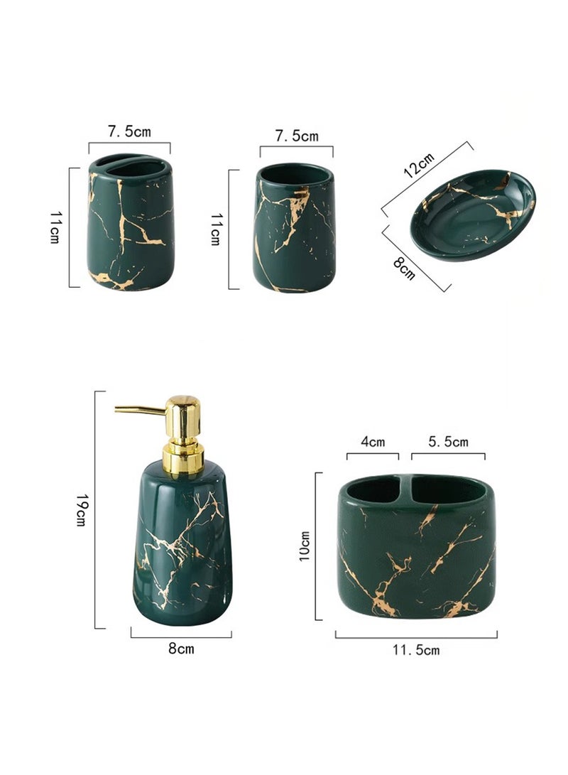 JiFENG 5pcs Bathroom Accessories Set,Ceramic Bathroom Soap Dispenser,Soap Dish,Toothbrush Holder and Two Toothbrush Cups for Modern Bathroom Countertop Sink  Decoration Gold  Border Stripes(Whit) - Image 3